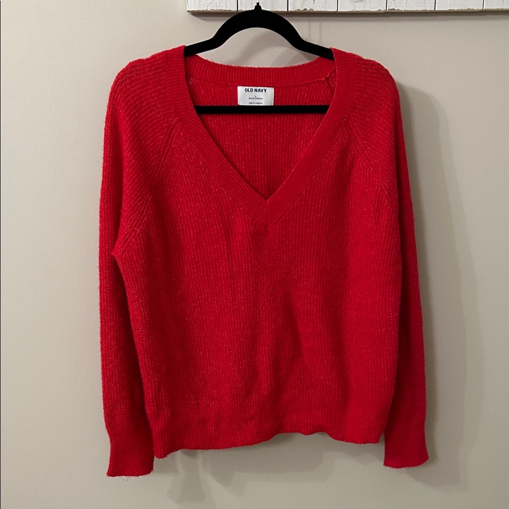 Old Navy Women's Bright Red V-Neck Sweater